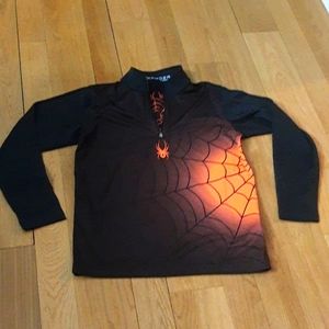 Spyder Boys Youth Large Pullover, Black and Orange With Spyder Web Design.